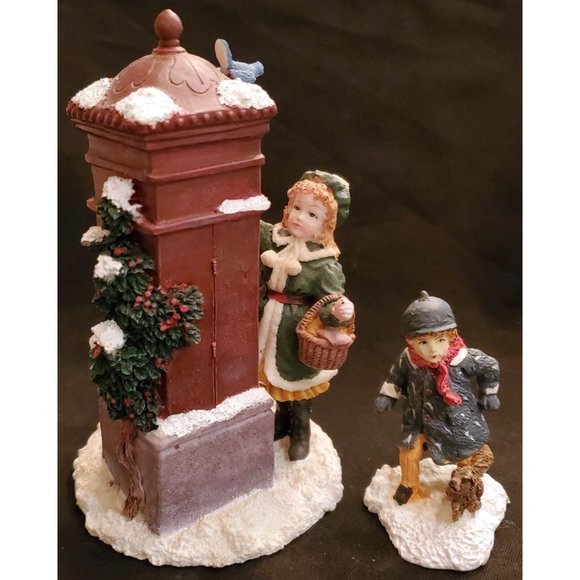 Dept 56 GIRL & DOG MAILING SANTA LETTER and BOY WITH PUPPY 2 Christmas figurines - Picture 1 of 12
